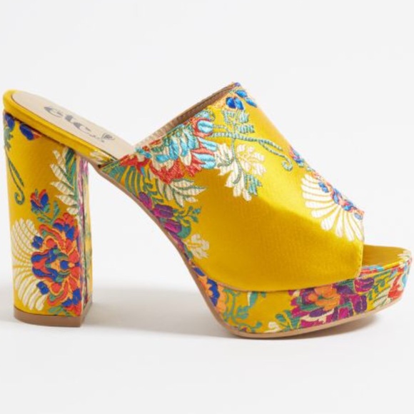 NWT! Asian Print satin gorgeous chunky Mules - Picture 2 of 6